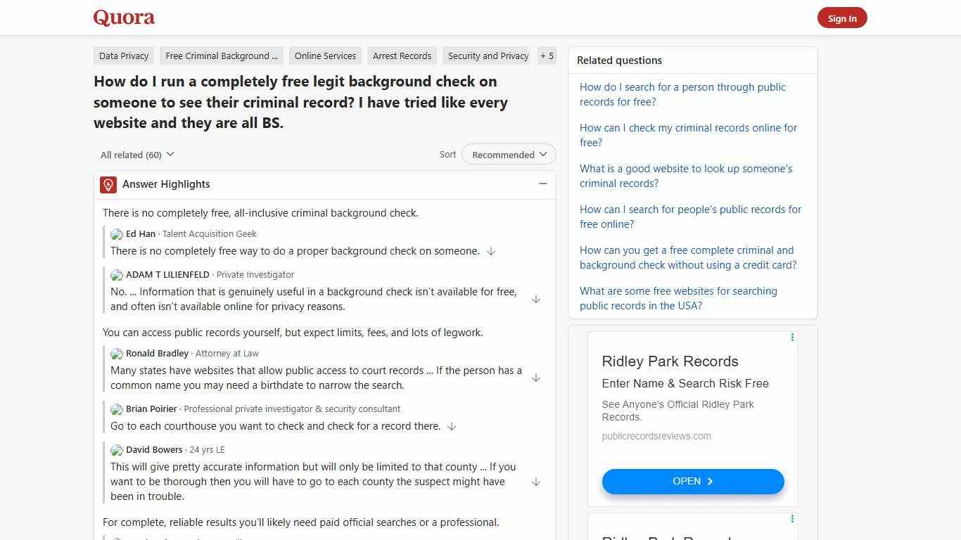 How to run a completely free legit background check on someone to see their criminal record - Quora